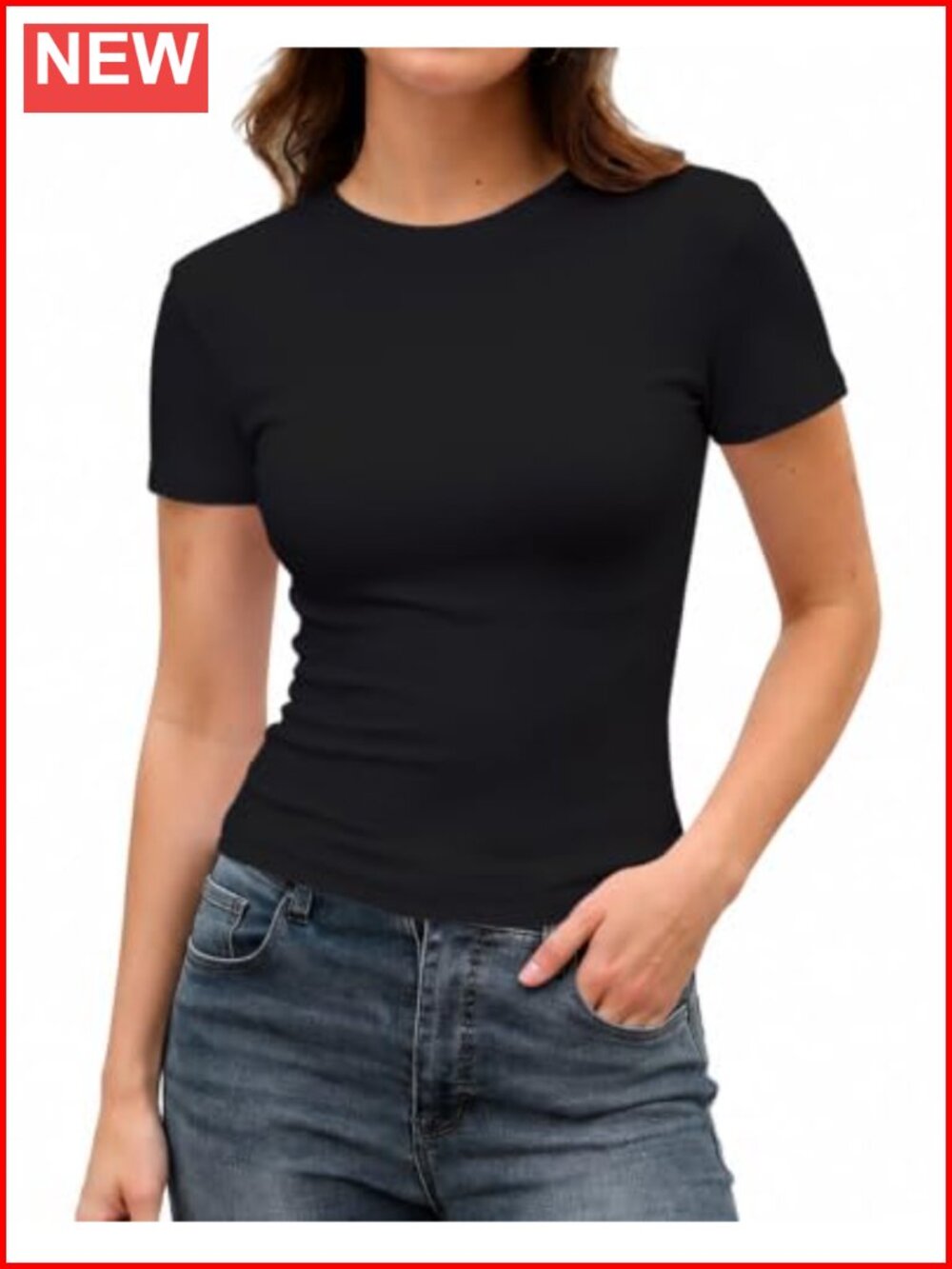 Women's Baby Tee Cotton Modal Slim Fit Crop Top Y2K Retro Crewneck